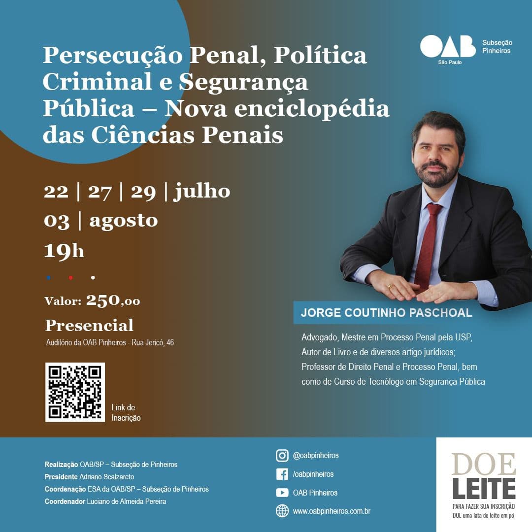 📙 ESA Pinheiros: Persecução Penal, Política Criminal e Segurança Pública - Nova enciclopédia das Ciências Penais