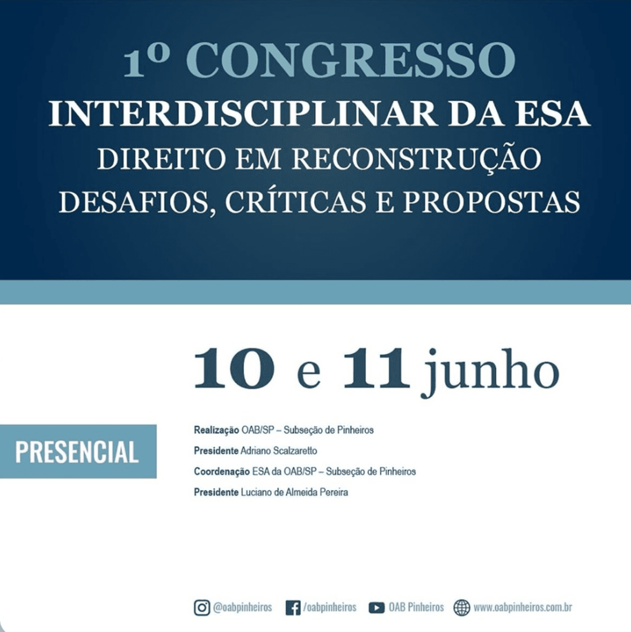 1° Congresso Interdisciplinar da ESA: Direito Em Reconstrução Desafios, Críticas E Propostas